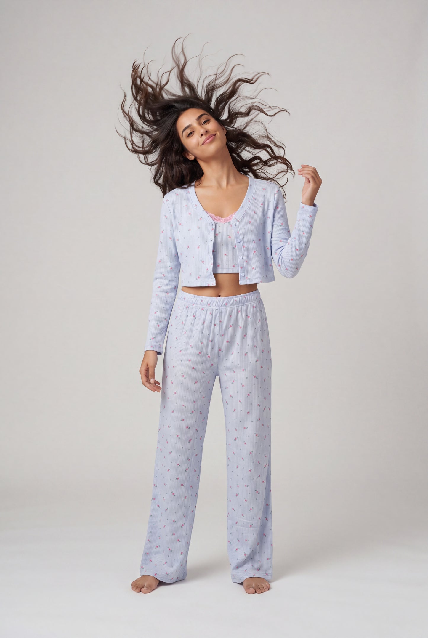 Cozy Ribbed Floral 3-Piece Sleep Set