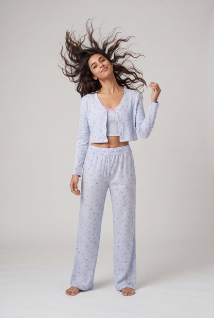 Cozy Ribbed Floral 3-Piece Sleep Set