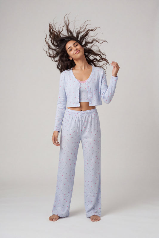 Cozy Ribbed Floral 3-Piece Sleep Set