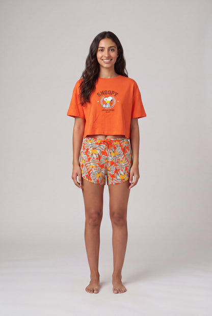 Snoopy Boxy Crop Tee & Floral Shorts Set
