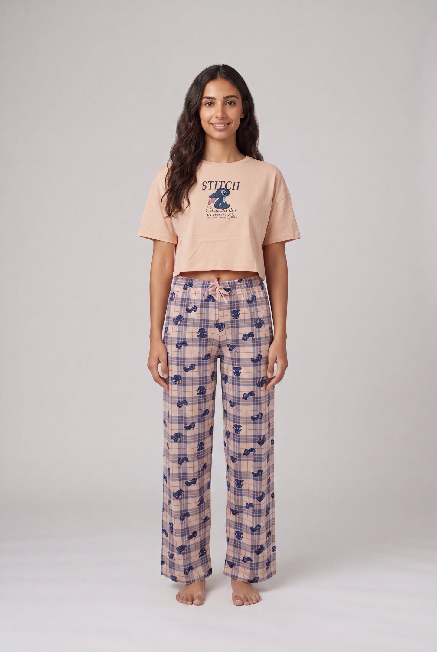 Graphic Crop Tee & Plaid Trousers Pyjama Set