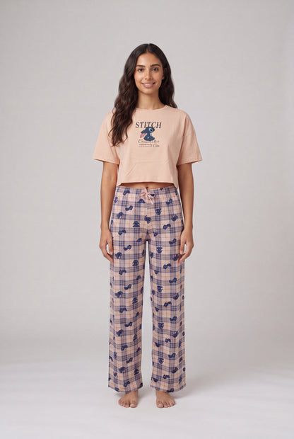 Graphic Crop Tee & Plaid Trousers Pyjama Set