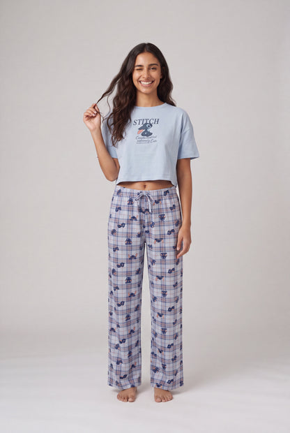 Graphic Crop Tee & Plaid Trousers Pyjama Set