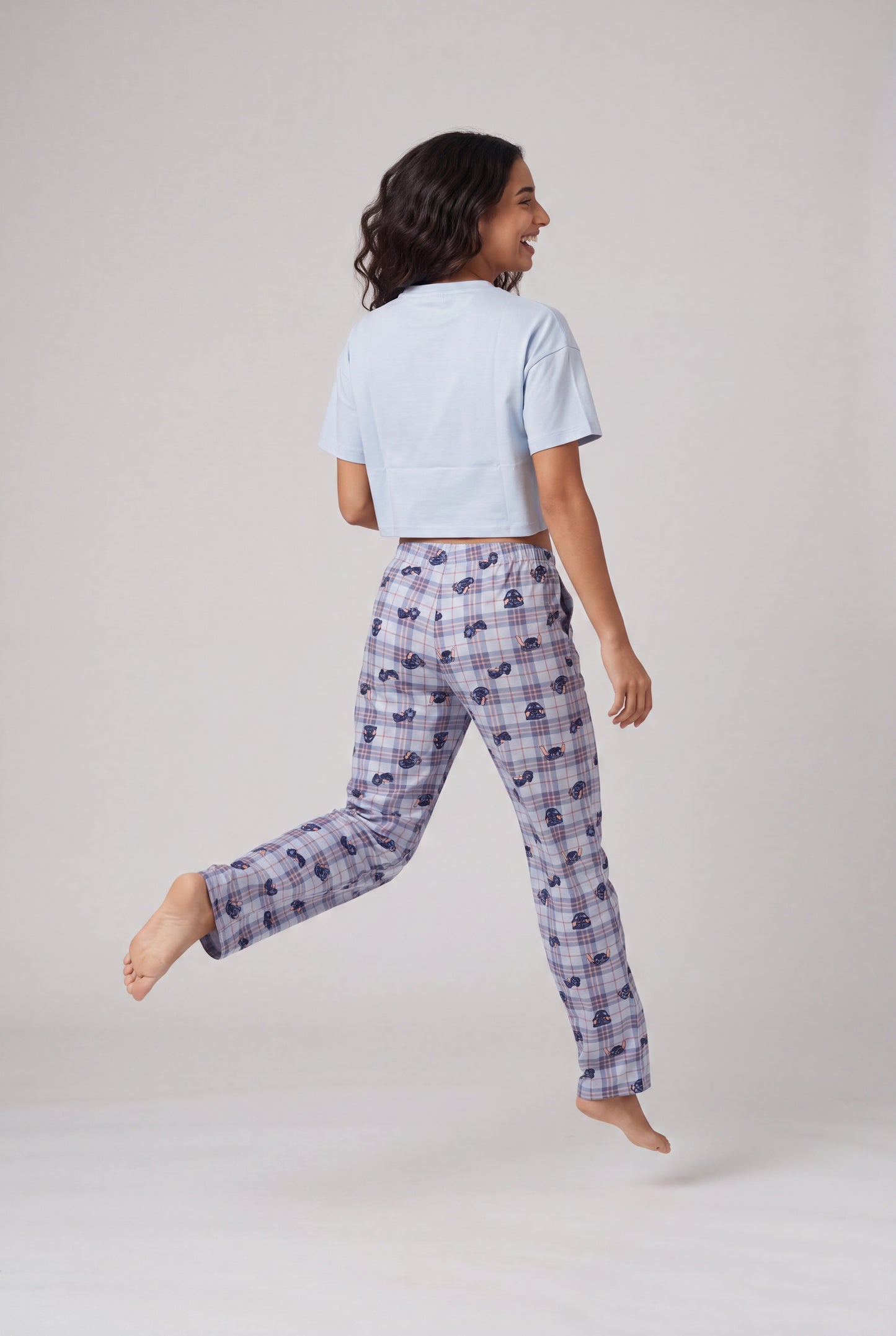 Graphic Crop Tee & Plaid Trousers Pyjama Set