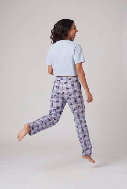 Graphic Crop Tee & Plaid Trousers Pyjama Set