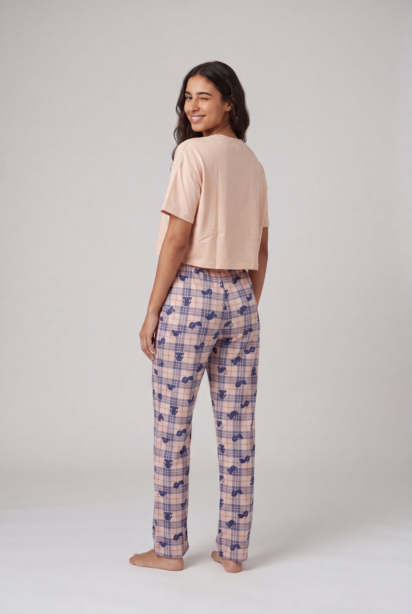 Graphic Crop Tee & Plaid Trousers Pyjama Set