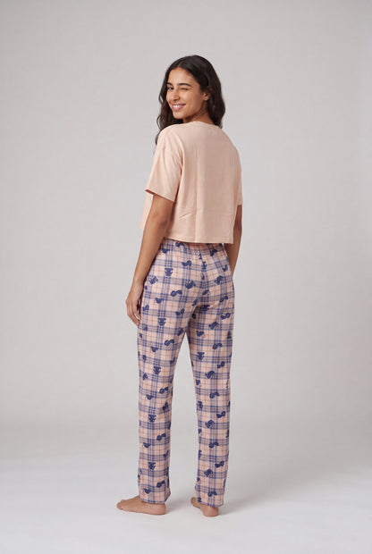 Graphic Crop Tee & Plaid Trousers Pyjama Set